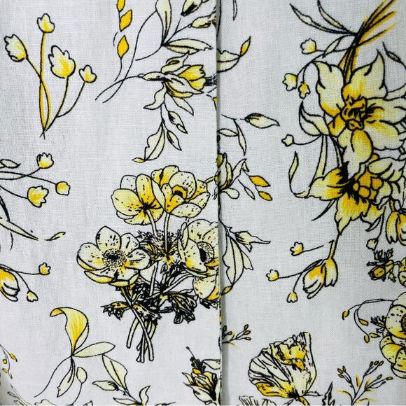 Vintage white yellow black linen floral cottagecore button top jacket medium - Picture 5 of 8